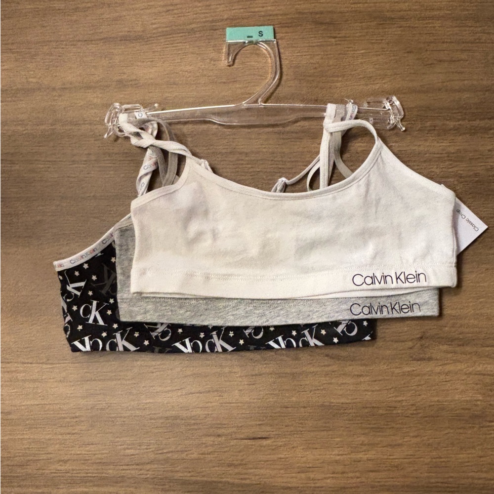 Calvin Klein BNWT Trio of Girl’s Bralettes/Training Bras White/Grey/Blk, Size 6X